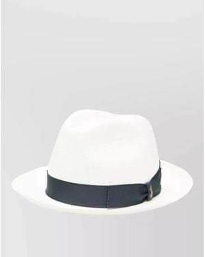 Borsalino Federico Raffia Hat Grosgrain Ribbon Wide Brim - White