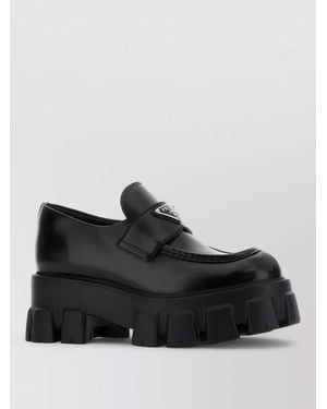 Prada Monolith Leather Lace Up Platform Loafers - Black