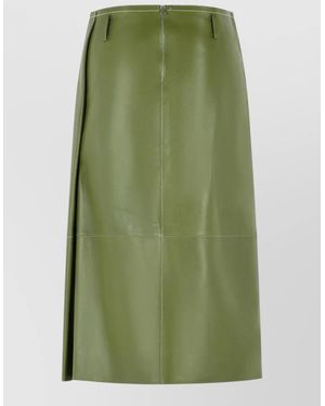 Marni Leather Asymmetric Pocket Midi Straight Skirt - Green