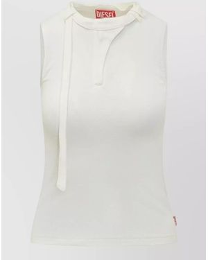 DIESEL Cotton Tank Top Sleeveless Round Neck Tie - White