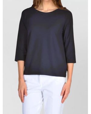 Zanone Boat Neck Top Three Quarter Sleeves - Black