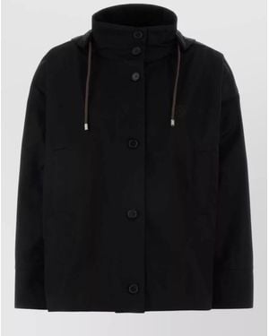 Loewe Gabardine Hooded Jacket Long Sleeve Drawstring - Black