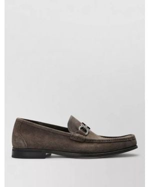 Ferragamo Suede Loafers Gancini Ornament Rubber Sole - Gray