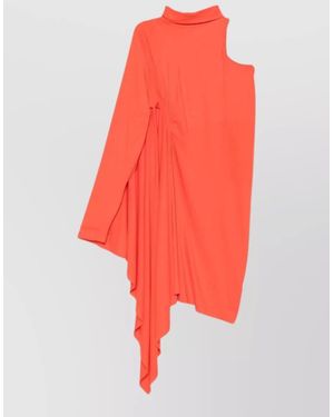 Balenciaga One Shoulder Long Sleeve Asymmetric Dress - Red