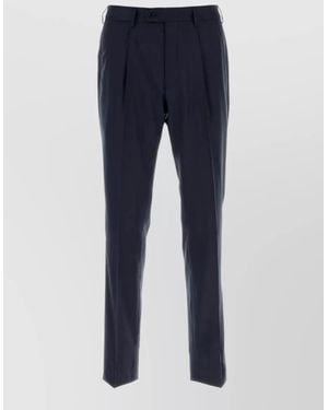 Brioni Stretch Wool Pleated Front Tailored Trousers - Blue