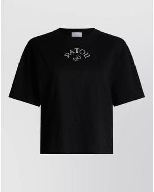 Patou Short Sleeve Crew Neck Nylon Silk Top - Black