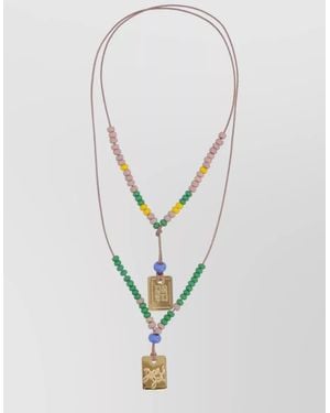 DSquared² Necklace Logo Plaques Adjustable Beaded Double Pendants - White