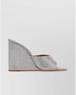 AMINA MUADDI Embellished Metallic Wedge Mules - Grey