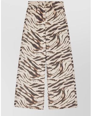 Ganni Denim High-Rise Wide-Leg Zebra-Print Jeans - Multicolour