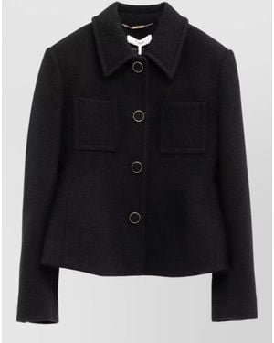 Chloé Textured Nylon Blend Coat Front Pockets - Black