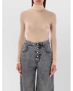 Maison Margiela Semi-Sheer Turtleneck Long-Sleeve Bodysuit - Blue