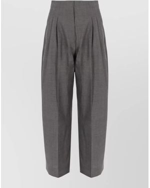 Studio Nicholson High Waist Wide Leg Cropped Tailored Trousers - Grey