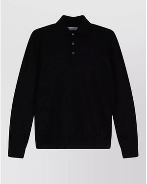 Brunello Cucinelli Cashmere Silk Polo Jumper Long Sleeves - Black