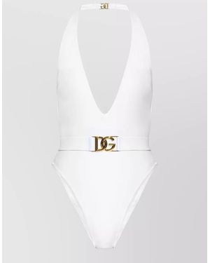 Dolce & Gabbana Belted Halterneck Swimsuit High Leg Design - White