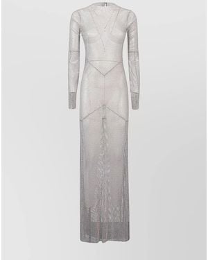 Santa Brands Rhinestone Long Sleeve Open Back Maxi Dress - Gray
