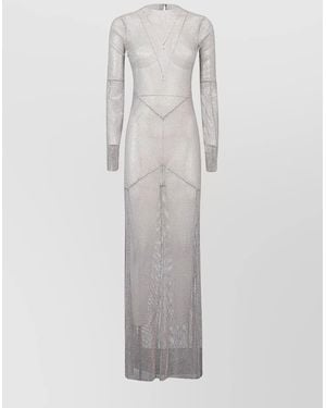 Santa Brands Long Sleeve Maxi Dress With Geometric Pattern - Gray