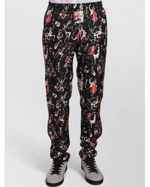 Dolce & Gabbana Silk Lounge Trousers Musical Print - Black