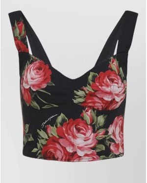 Dolce & Gabbana Sleeveless V Neck Cropped Floral Top - Gray