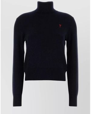 Ami Paris Merino Wool Ribbed Turtleneck Sweater - Blue