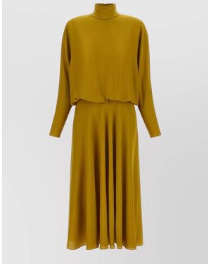 Valentino Garavani Silk Georgette High-Neck Bat-Sleeve Flared Midi Dress - Yellow