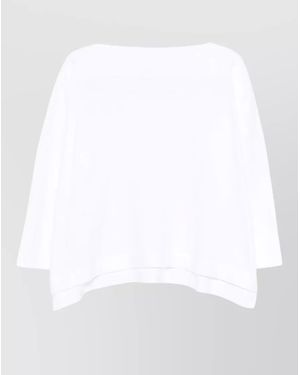 Daniela Gregis Cotton Boat Neck Long Sleeve Asymmetric Hem Jumper - White