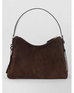 Prada Shoulder Bag Suede Finish Top Handle - Brown