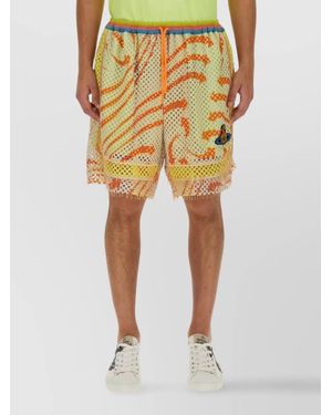 Vivienne Westwood Printed Fringe Mesh Overlay Shorts - Yellow