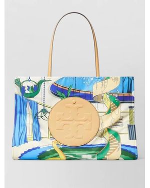Tory Burch Large Tote Bag Poolside Logo Pocket - Blue