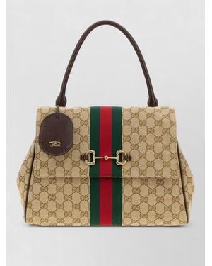 Gucci Horsebit Shoulder Bag Top Handle Design - Natural