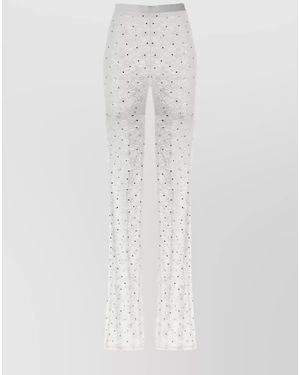 Alessandra Rich Rhinestone Lace Flared Leggings - White