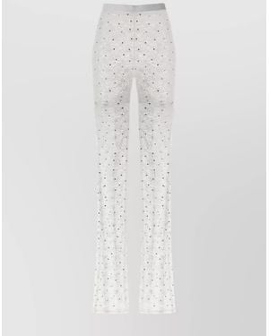 Alessandra Rich Rhinestone Lace Flared Leggings - White