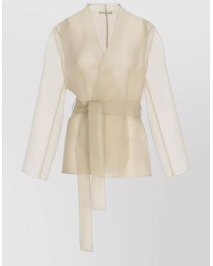 Antonelli Silk Blazer Belted Waist Lightweight Sheer - Natural