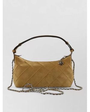 Tory Burch Fleming Suede Quilted Mini Shoulder Bag - Metallic