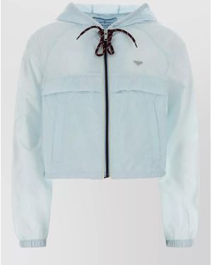 Prada Recycled Nylon Cropped Windbreaker Jacket - Blue