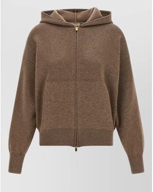 Agnona Cashmere Wool Silk Hooded Zip Jumper - Brown