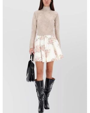 Ganni Turtleneck Knitwear With Floral Skirt Design - Natural