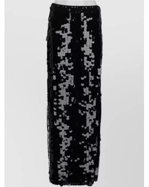 P.A.R.O.S.H. Floor Length High Waist Sequin Skirt - Black
