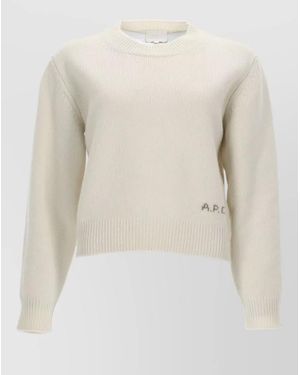 A.P.C. Wool Cropped Logo-Intarsia Jumper - Natural