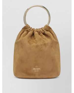 Prada Bucket Bag Circular Handle Suede Finish - Natural