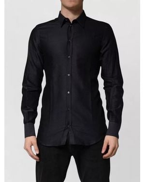 Dolce & Gabbana Silk Twill Shirt Dotted Pattern - Black