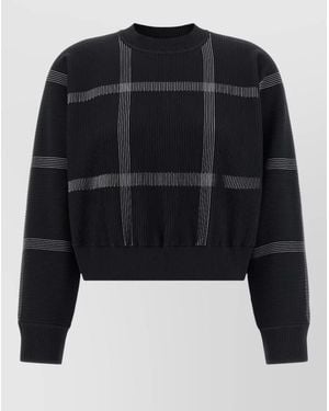 Pleats Please Issey Miyake Crossing Knit Crew Neck Check Jumper - Black