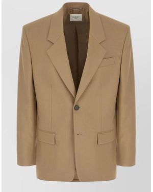 Saint Laurent Wool Blend Single Breasted Tailored Jacket - Natural