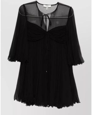 Chloé Silk Gathered Long-Sleeve Mini Dress - Black