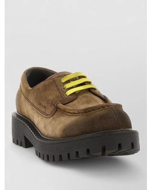 Prada Suede Calfskin Lace Up Urban Loafers - Black