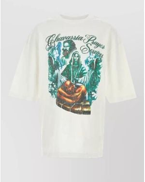 Willy Chavarria Oversize Prayer Services Cotton Graphic T Shirt - Blue
