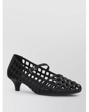 Ash Cutout Leather Ankle Strap Pumps - Black