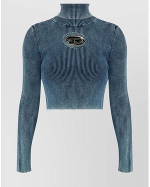 DIESEL Cropped Turtleneck Sweater Ribbed Texture - Blue