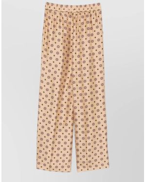 Alberto Biani Printed Silk Wide-Leg Pants - Natural