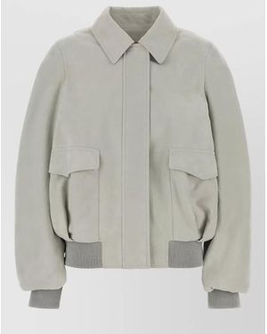 Loewe Suede Jacket Collared Design Flap Pockets - Gray