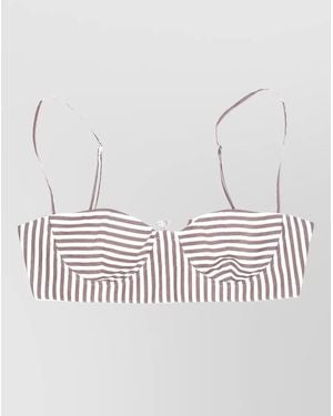 LA ROSE Striped Cotton Bralette Top Soft Cup - White